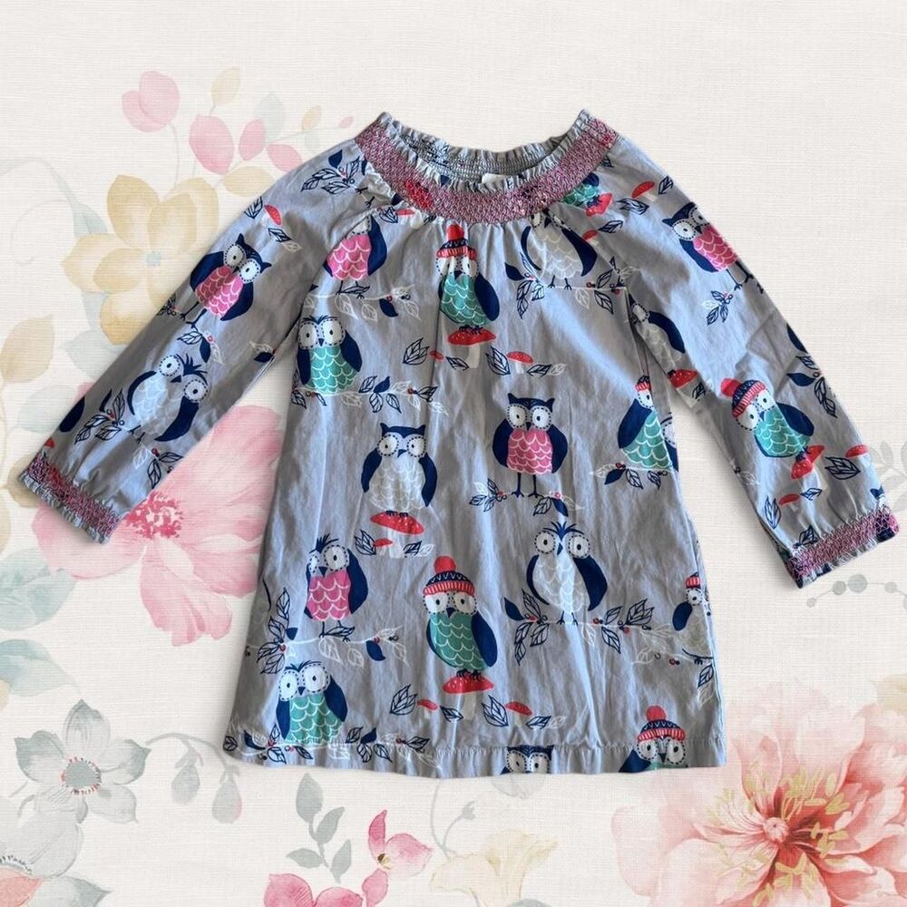 Mini Boden Girls 5 - 6 years Dress Smocked Owls So Cute Excellent Cond